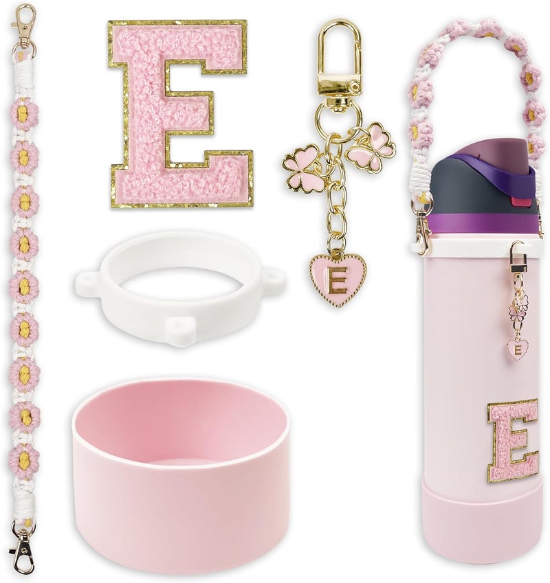 SITKOL Silicone Boot Cute Monogram Set Compatible with Owala Water Bottle 24 oz, 32 oz, 40 oz - Perfect Letter Owala Accessories for Owala Tumbler, Owala Free Sip, Pink Owala, Black Owala - Image 1